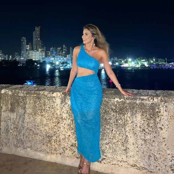 NWT BAOBAB Dunas De Taroa Zadeh Asymmetric Cut-Out Dress Juno small blue green - Picture 2 of 5